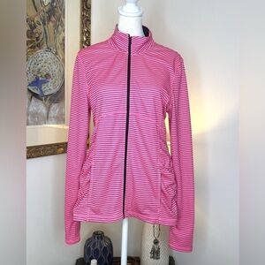 Be Inspired Hot Pink & Black Striped Zip-Up Jacket Medium